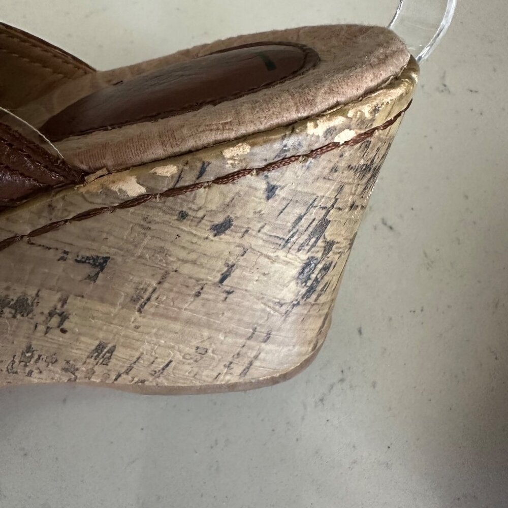 B.o.c Brown Leather Cork Wedge Sandals Size 8 - Picture 7 of 10